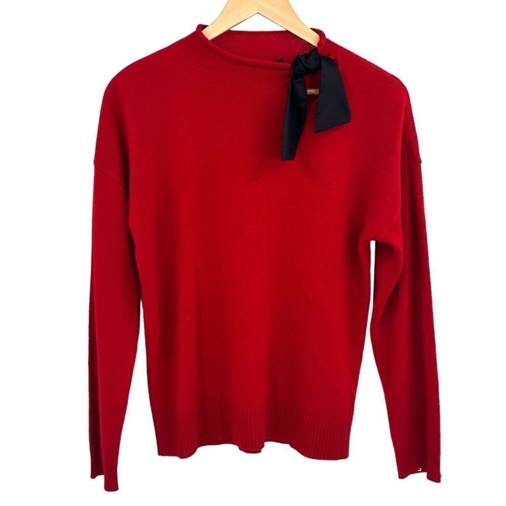 New York & Company red sweater black tie detail size medium